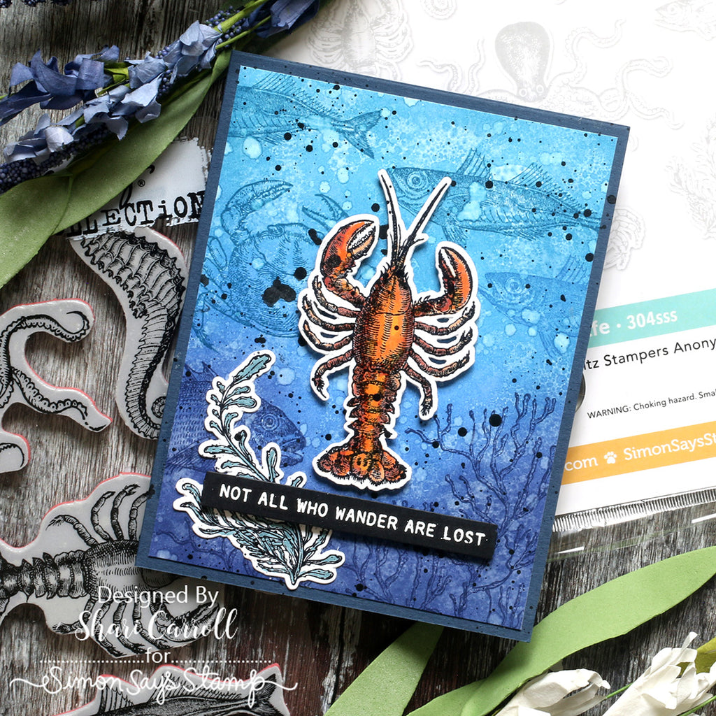 Tim Holtz Sea Life Stamps with Simon Says Stamp Dies Bundle setsl26 Lobster Card Shari Carroll | color-code:ALT06