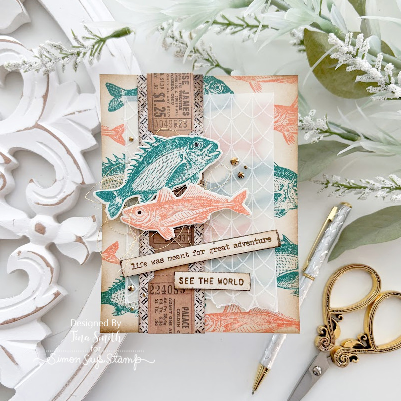 Tim Holtz Sea Life Stamps with Simon Says Stamp Dies Bundle setsl26 See the World Fish Card Tina Smith | color-code:ALT09