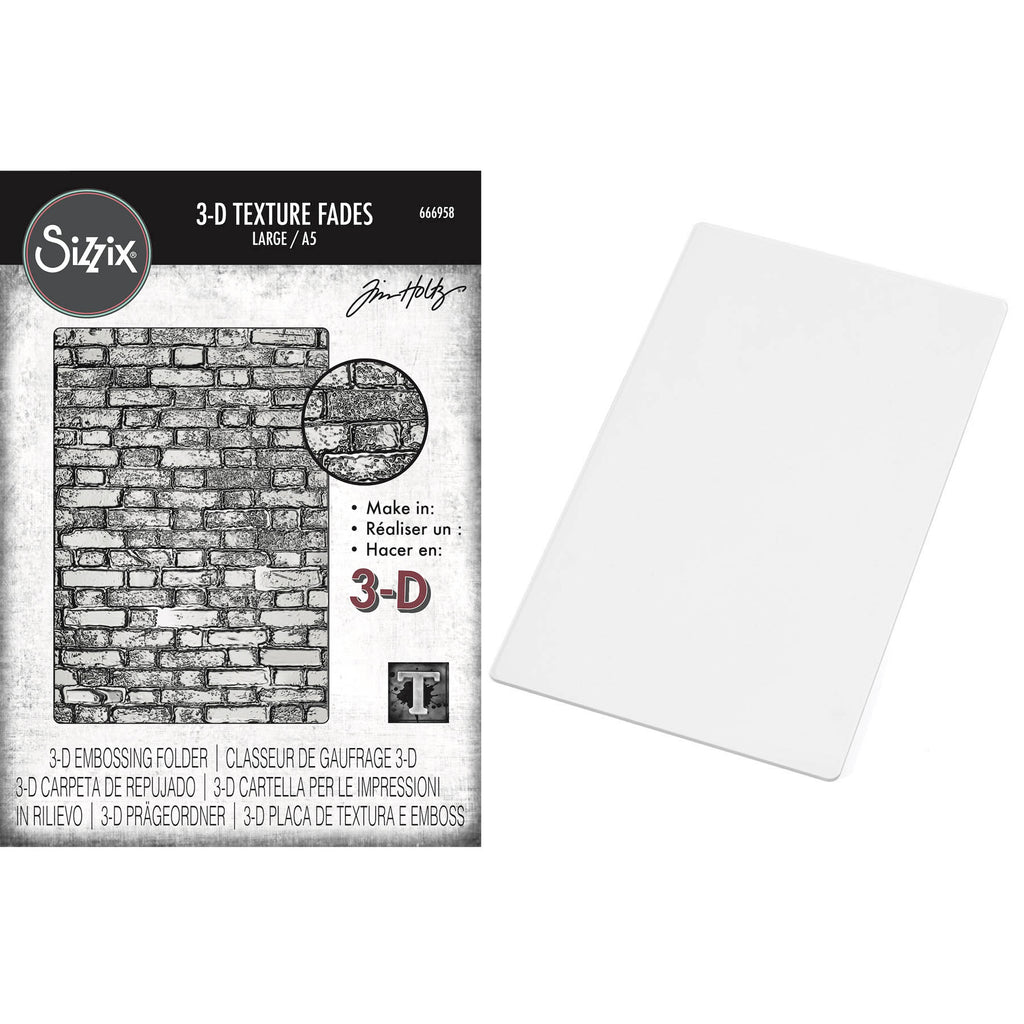 Tim Holtz Sizzix 3D Large A5 Embossing Folder Brickwork and Pad Bundle