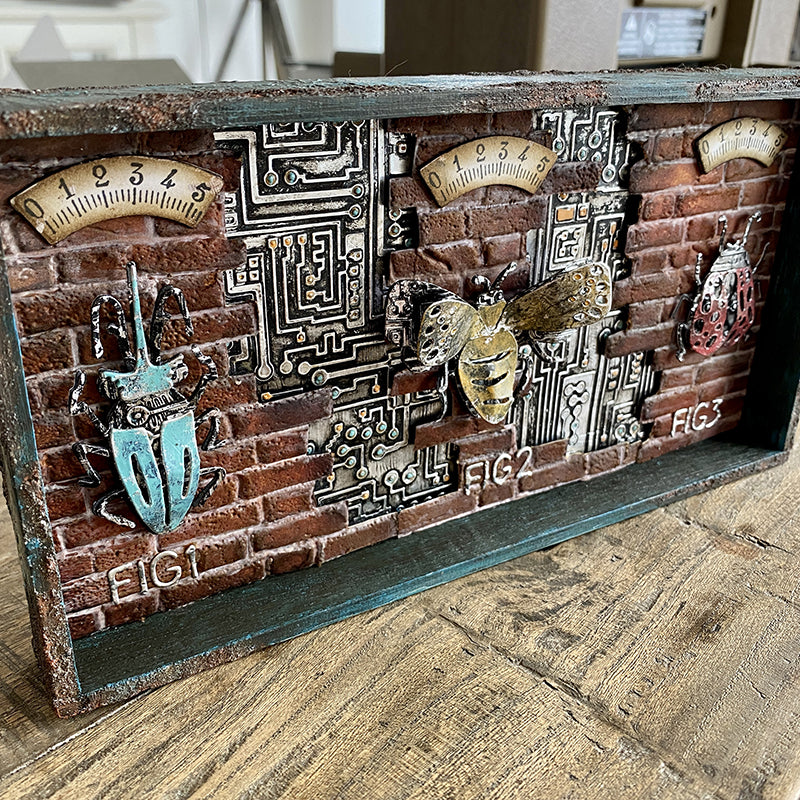 Tim Holtz Sizzix 3D Large A5 Embossing Folder Brickwork and Pad Bundle bugs | color-code:ALT01