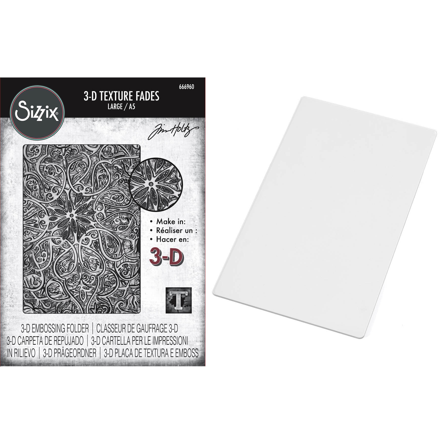 Tim Holtz Sizzix 3D Large A5 Embossing Folder Engraved and Embossing Pad Bundle