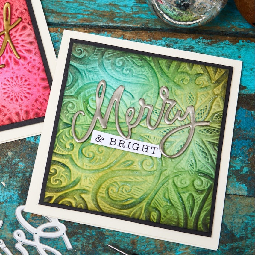 Tim Holtz Sizzix 3D Large A5 Embossing Folder Engraved and Embossing Pad Bundle merry
