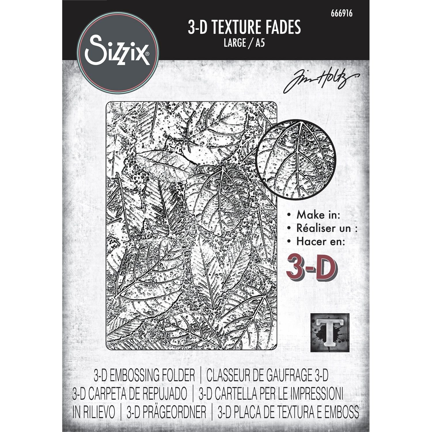 Tim Holtz Sizzix 3D Large A5 Embossing Folder Foliage 666916