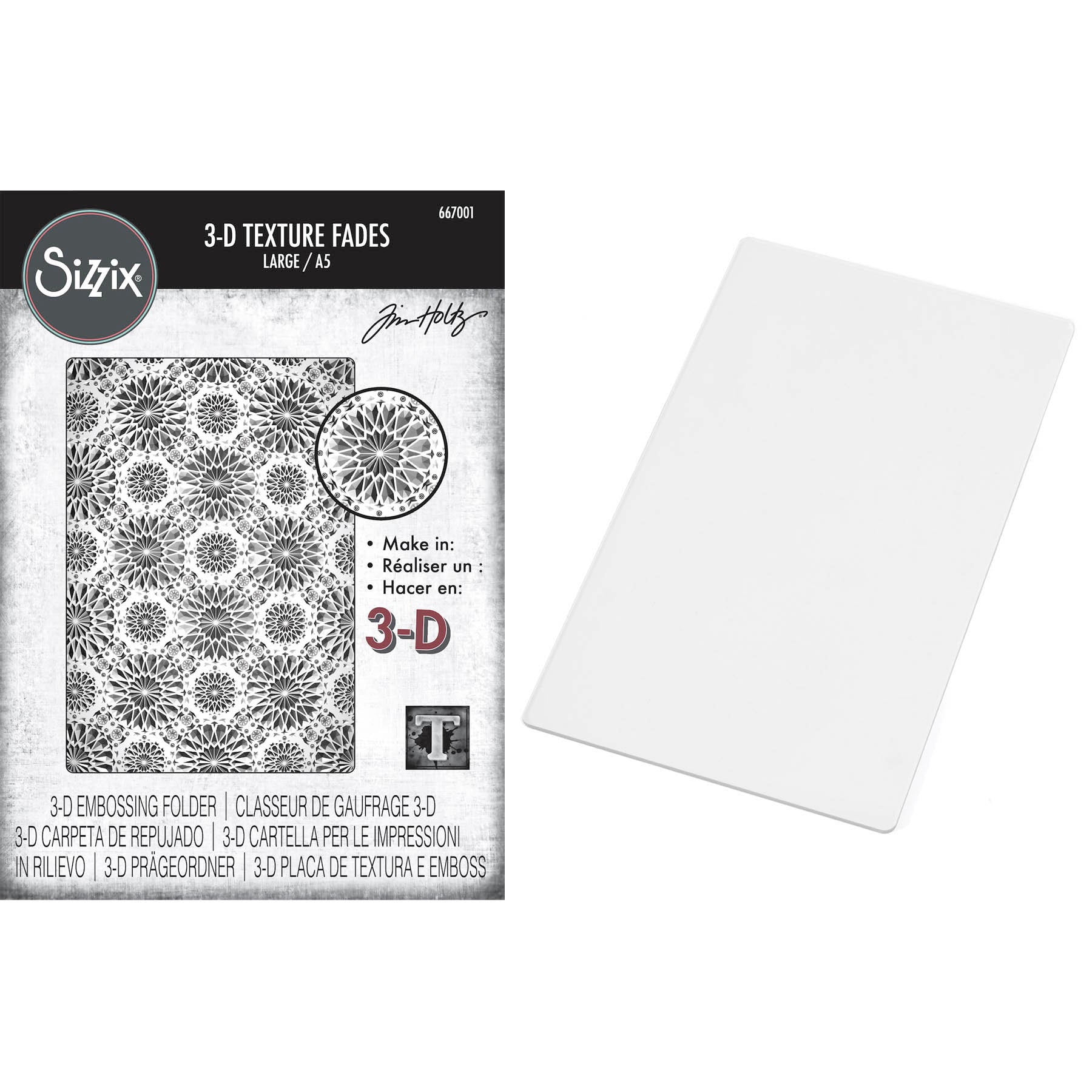 Tim Holtz Sizzix 3D Large A5 Embossing Folder Kaleidoscope and Embossing Pad Bundle