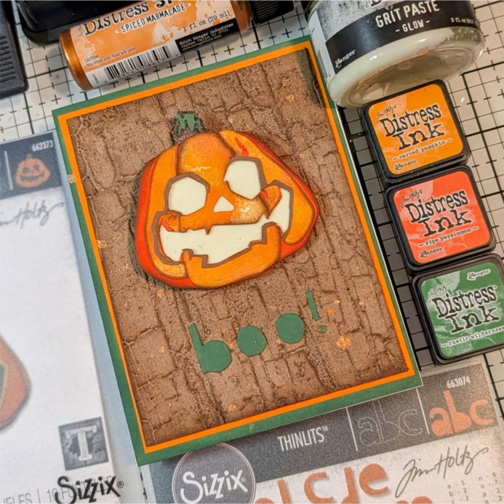 Tim Holtz Sizzix 3D Large Embossing Folder Cracked and Embossing Pad Bundle pumpkin