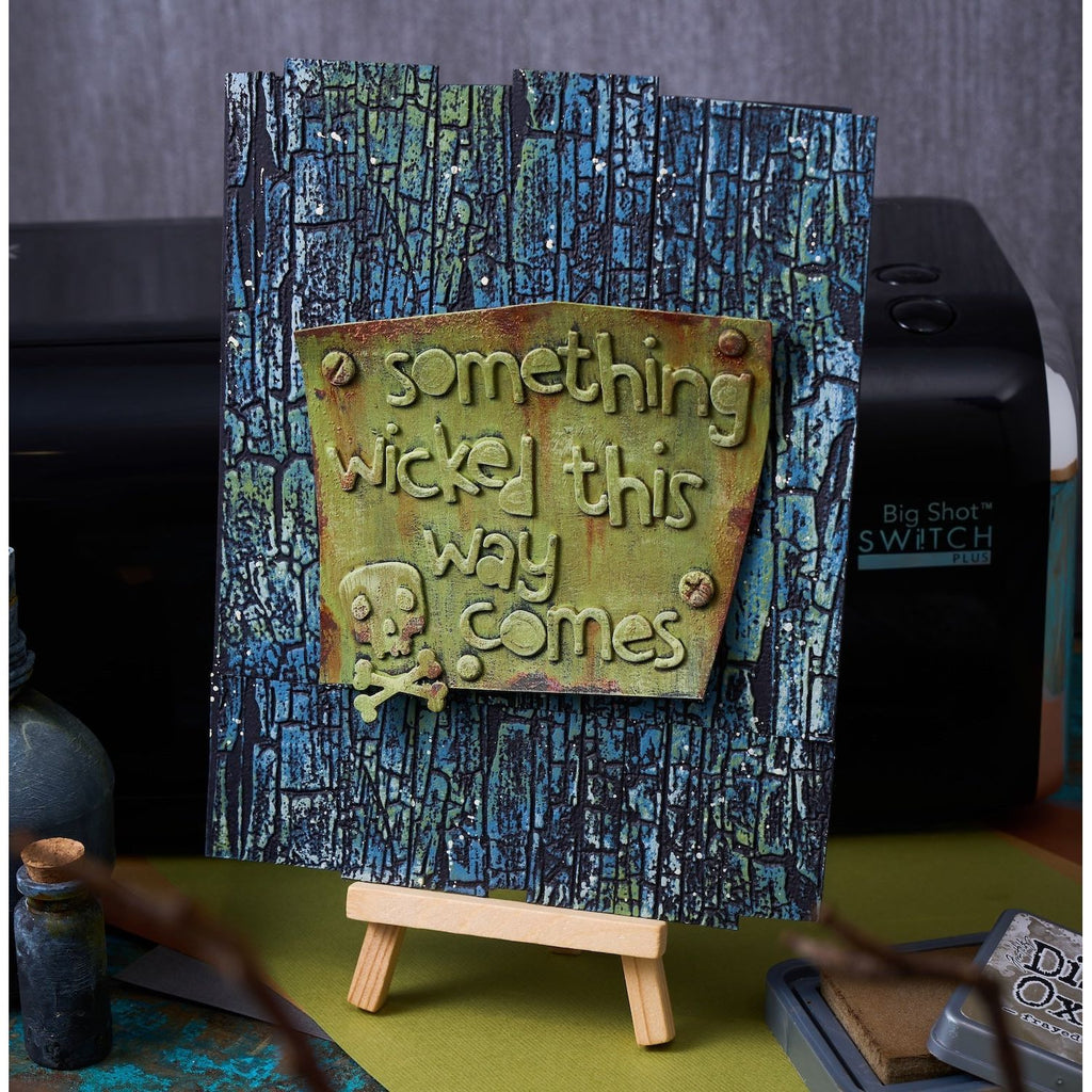 Tim Holtz Sizzix 3D Large Embossing Folder Cracked and Embossing Pad Bundle wicked