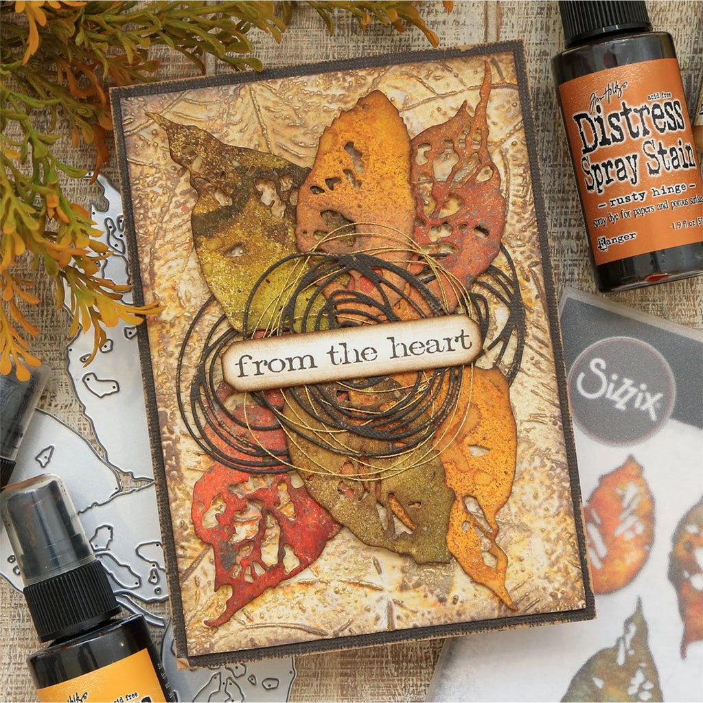 Tim Holtz Sizzix 3D Large Embossing Folder Foliage and Embossing Pad Bundle heart