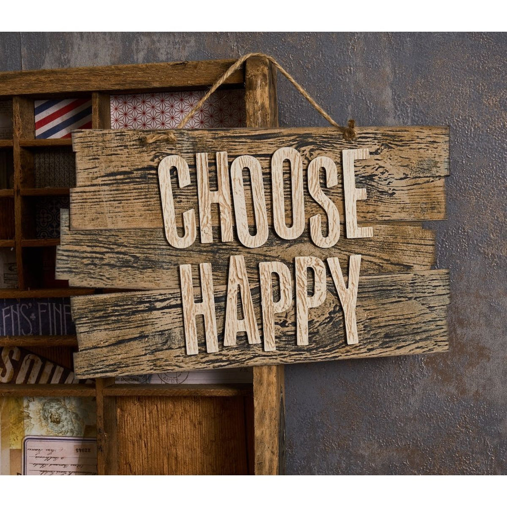 Tim Holtz Sizzix 3D Large Embossing Folder Lumber and Pad Bundle choose happy