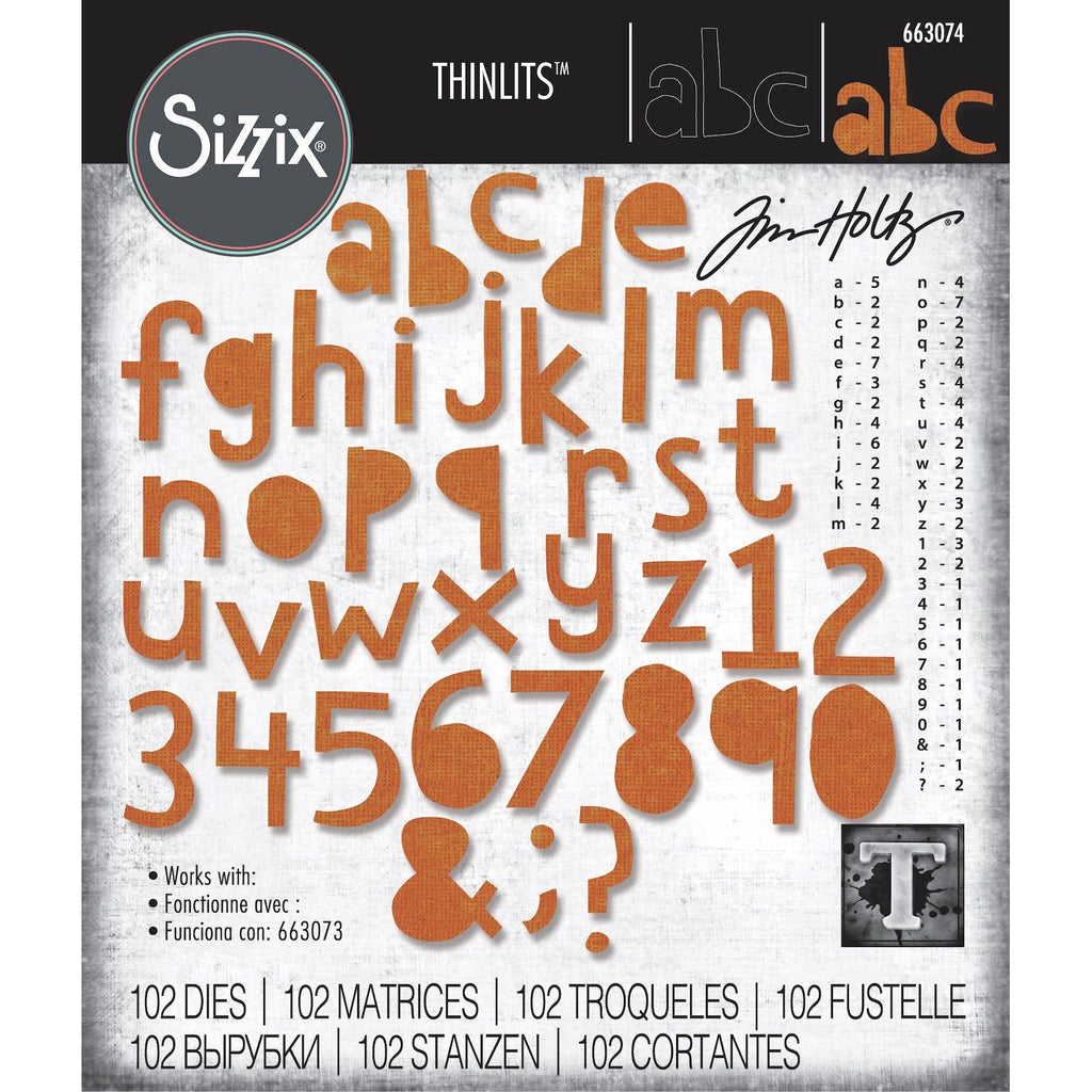 Tim Holtz Sizzix Alphanumeric Cutout Lower Thinlits Die Set 663074