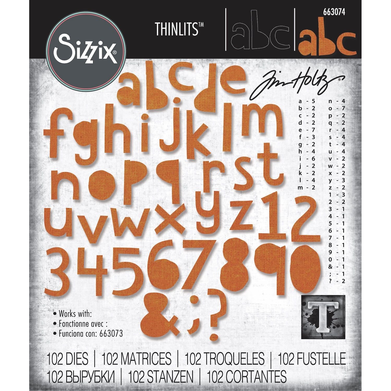 Tim Holtz Sizzix Alphanumeric Cutout Lower Thinlits Die Set 663074