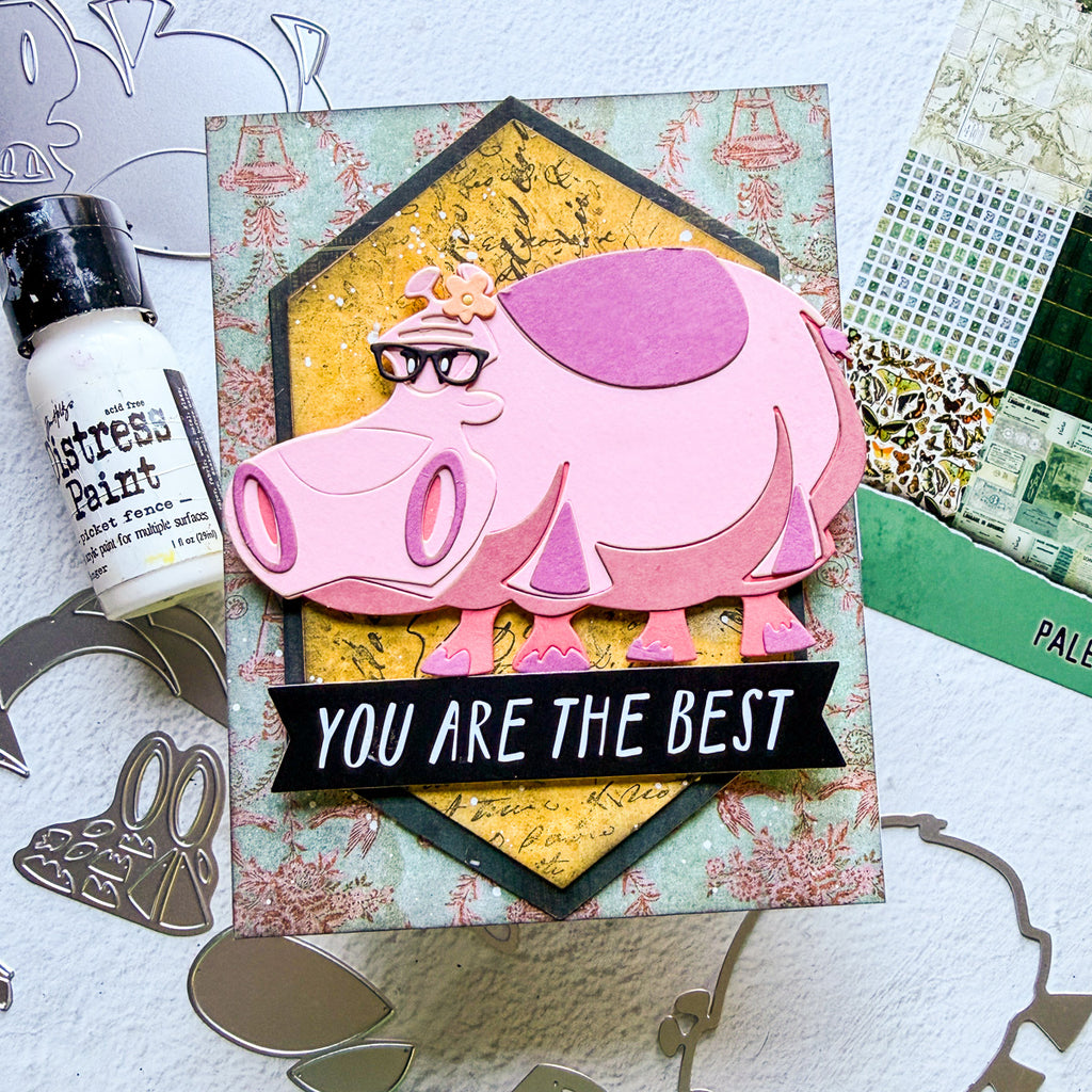 Tim Holtz Sizzix Bernice Mini Colorize Thinlits Dies 667222 hippo you are the best card | color-code:ALT01