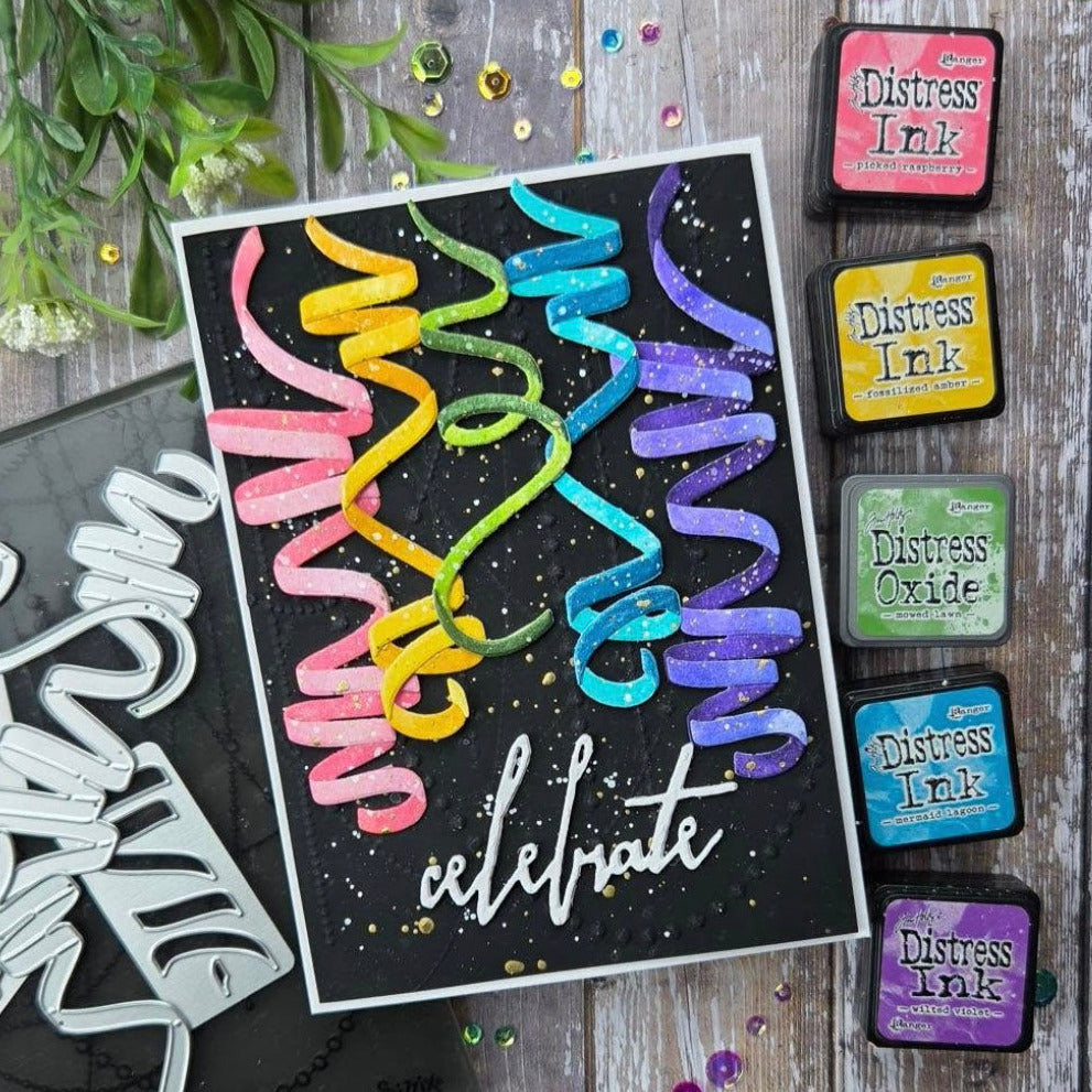 Tim Holtz Sizzix Celebration Streamers Thinlits Die Set 667209 celebrate with colorful confetti card kulbir kirkland