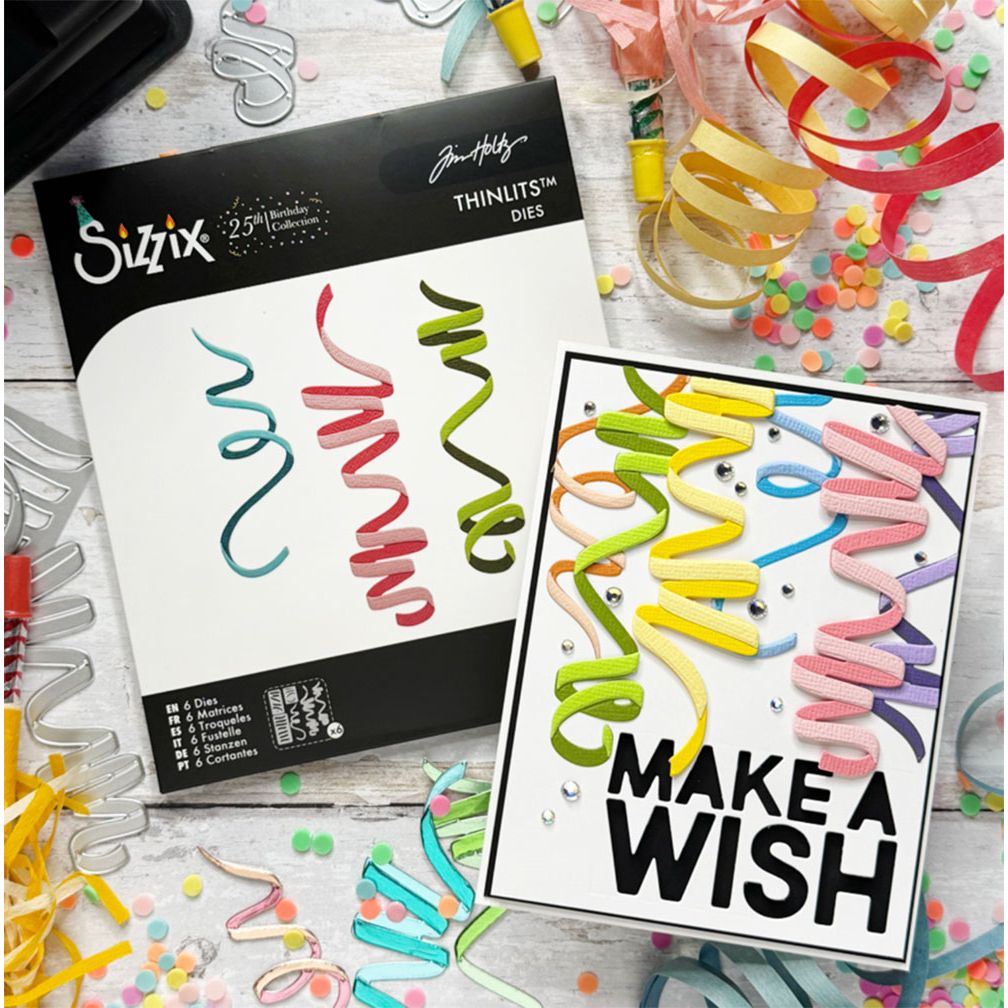 Tim Holtz Sizzix Celebration Streamers Thinlits Die Set 667209 make a wish confetti card