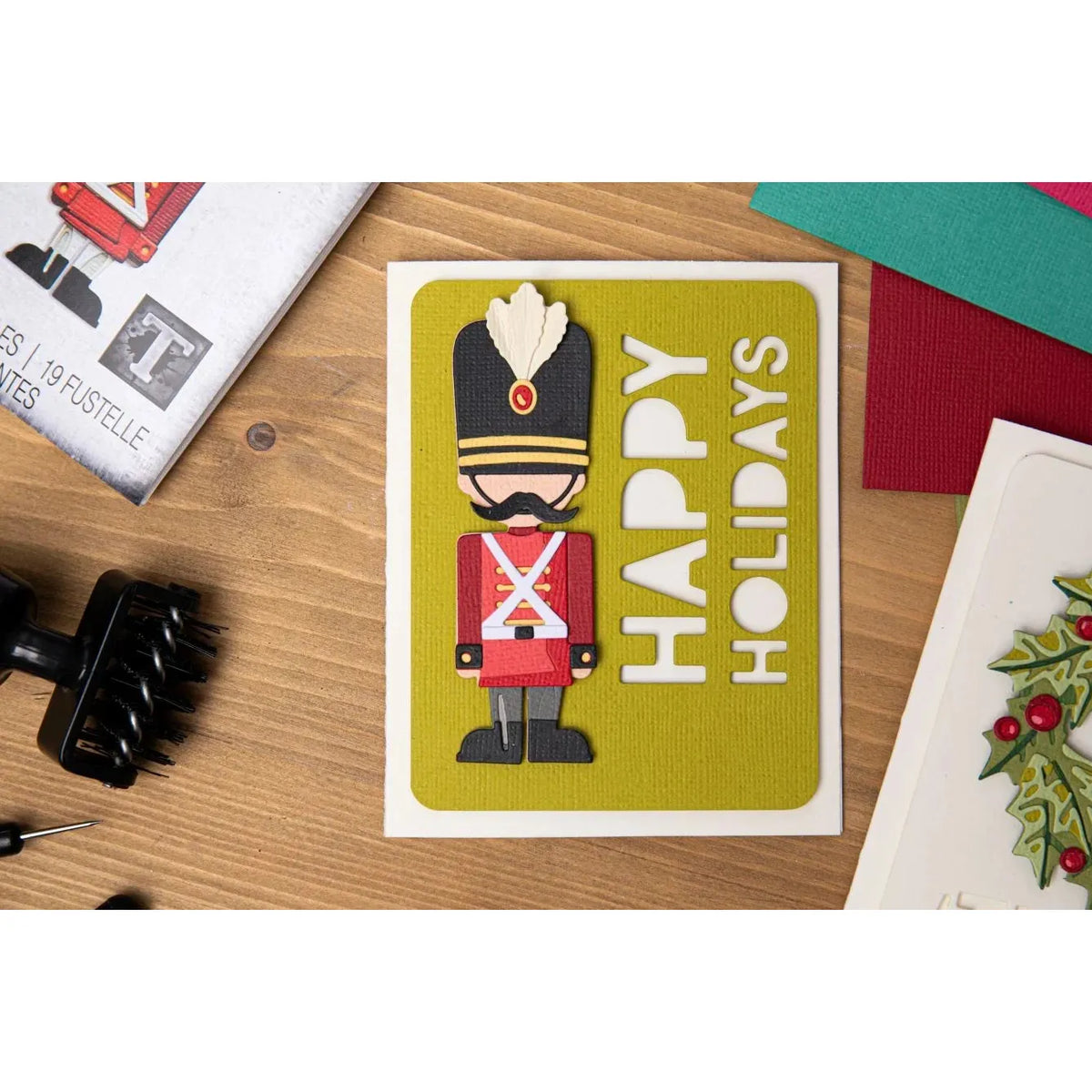 Tim Holtz Sizzix Classic Colorize Harvey Thinlits Dies 666066 nutcracker with mustache happy holidays card 