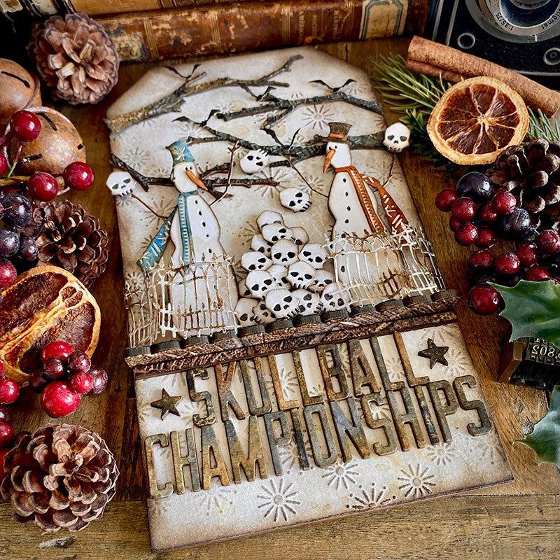 Tim Holtz Sizzix Classic Twig and Stump Thinlits Dies 666072 snowmen holding skulls bats tree limbs card zoe hillman