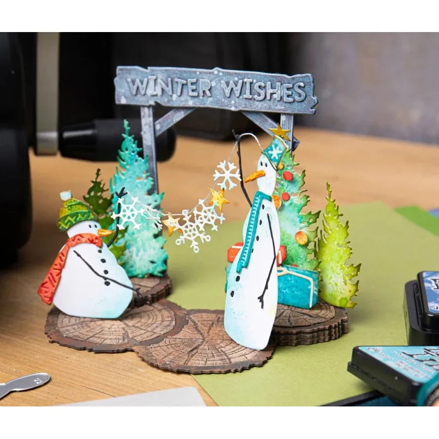 Tim Holtz Sizzix Classic Twig and Stump Thinlits Dies 666072 snowmen trees presents snowflake banner winter wishes