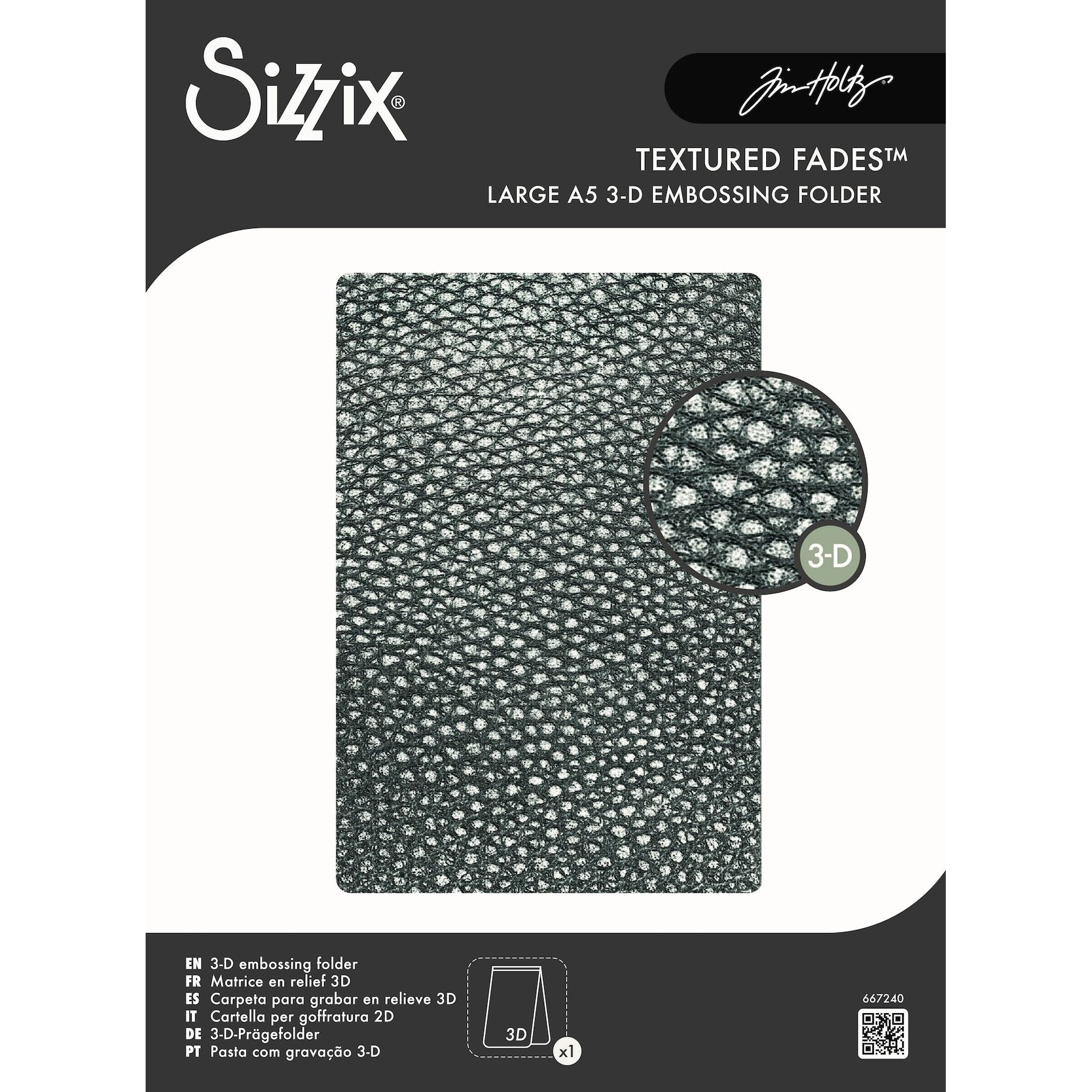 Tim Holtz Sizzix Cracked Leather Large 3D A5 Embossing Folder 667240