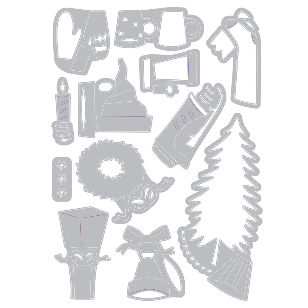 Tim Holtz Sizzix FESTIVE THINGS Thinlits Dies 664191 line art