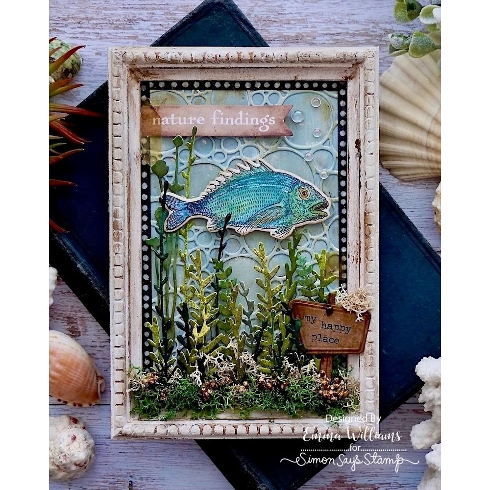 Tim Holtz Sizzix FUNKY NATURE Thinlits Dies 665215 blue fish bubles seaweed grass my happy place card emma williams | color-code:ALT01