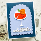 Tim Holtz Sizzix HAPPY HOUR Thinlits Die 664435 wine glass orange blue background let's celebrate card | color-code:ALT02
