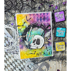Tim Holtz Sizzix Halloween 2026 Die, Folder and Embossing Pad I Want It All Bundle black wreath with skull head bats wicked spooky card