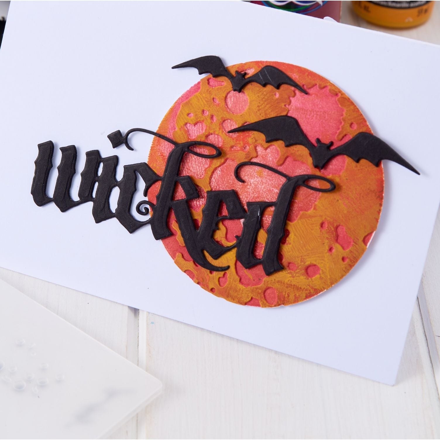 Tim Holtz Sizzix Halloween 2026 Die, Folder and Embossing Pad I Want It All Bundle full moon with bats wicked card