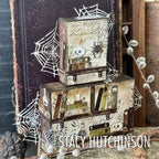 Tim Holtz Sizzix Halloween 2026 Die and Folder I Want It All Bundle books on shelf cobwebs candle box stacy hutchinson