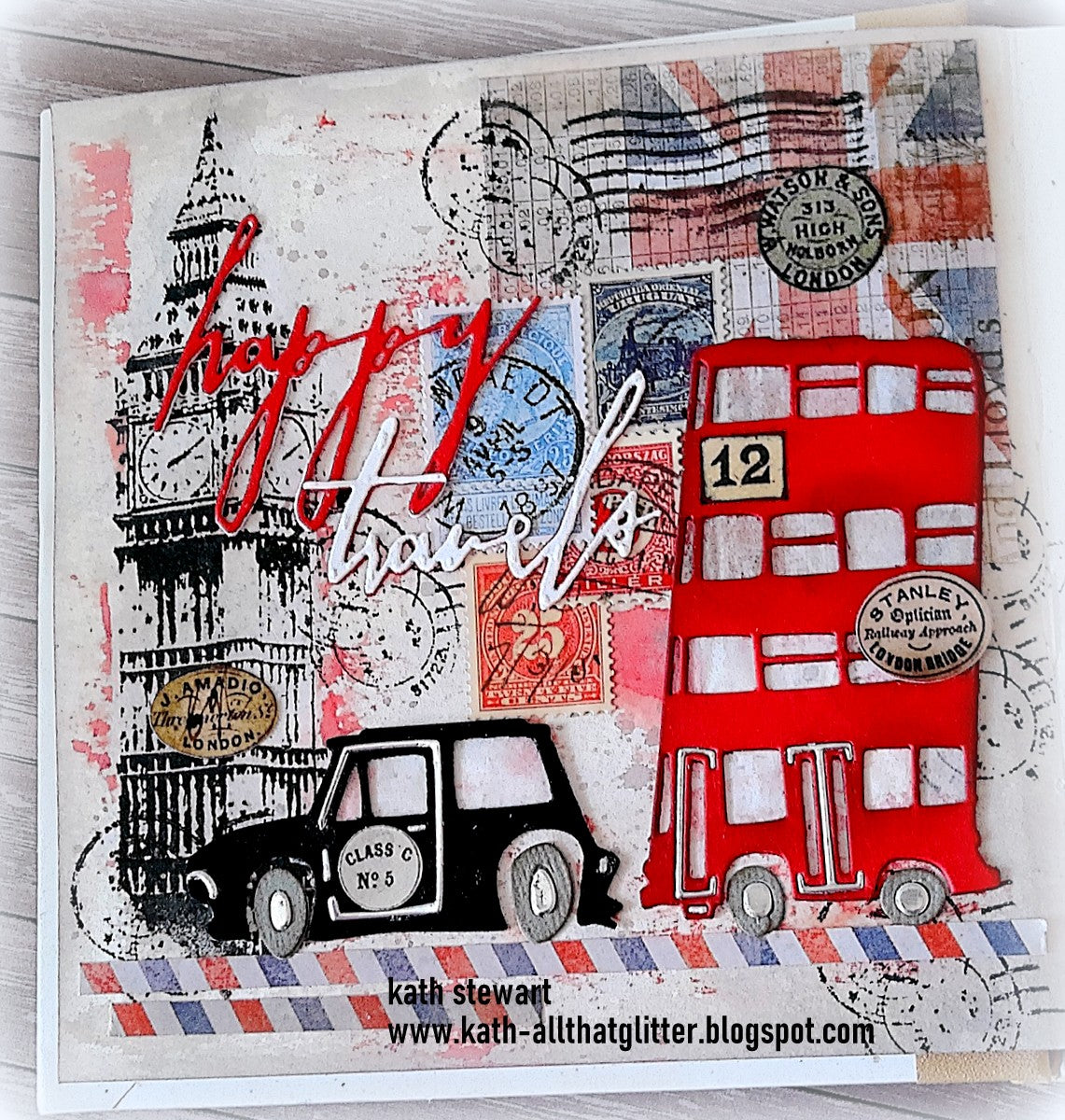 Tim Holtz Sizzix Handwritten Celebrate Thinlits Dies 660215 red bus clock tower stmaps happy travels card kath stewart | color-code:ALT02