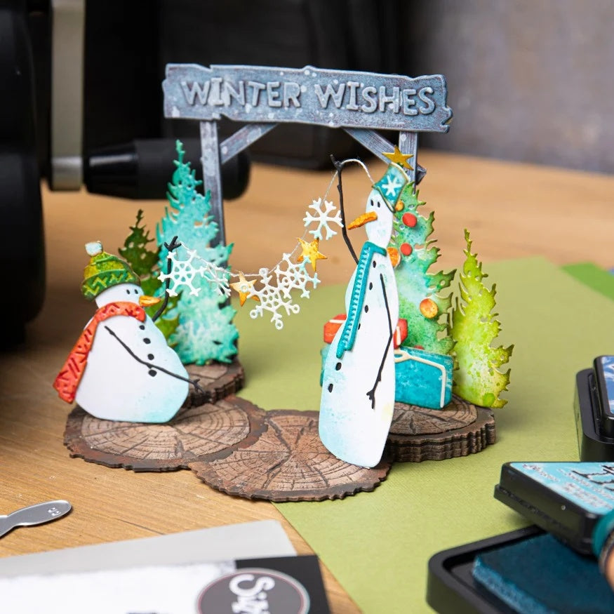 Tim Holtz Sizzix I Want It All 2026 Christmas Die and Folder Bundle winter wishes snowmen stars card