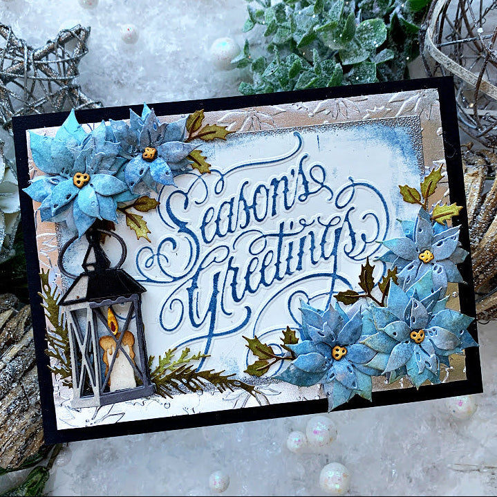 Tim Holtz Sizzix Large A5 Embossing Folder Christmas 2026 Bundle blue poinsettia season's greetings card cathie cowles