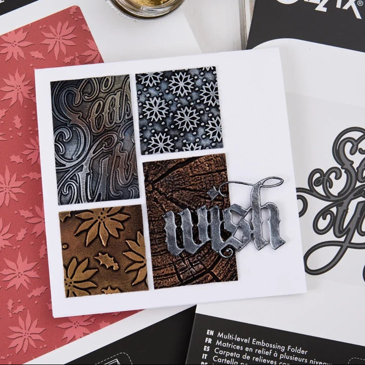 Tim Holtz Sizzix Large A5 Embossing Folder Christmas 2026 Bundle wish snowflake flowers season's greetings collage wish card