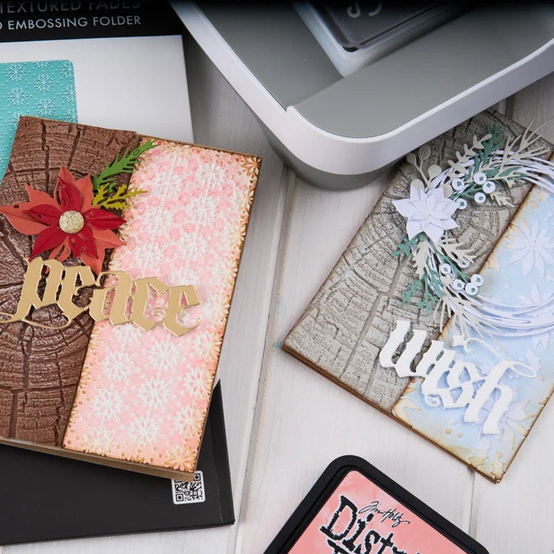 Tim Holtz Sizzix Large A5 Embossing Folder and Pad Christmas 2026 Bundle peace wish cards