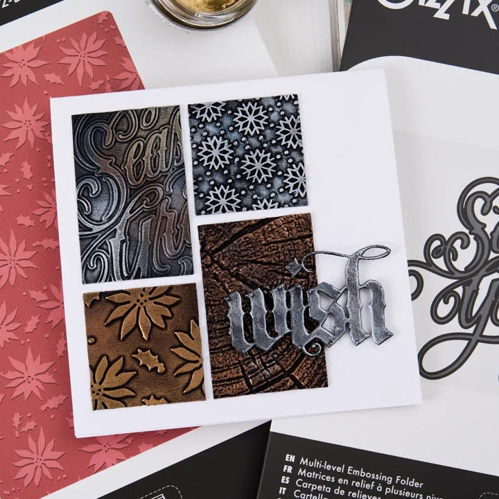 Tim Holtz Sizzix Large A5 Embossing Folder and Pad Christmas 2026 Bundle season's greetings snowflakes flowers wish card pete hughes