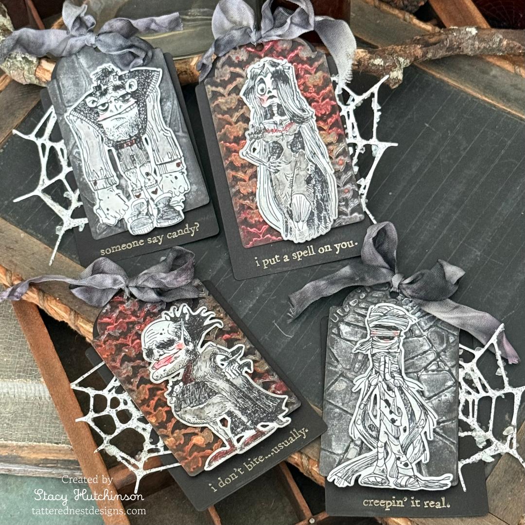 Tim Holtz Sizzix Large A5 Embossing Folders and Pad Halloween 2026 Bundle skeleton woman monsters mummy tag cards stacy hutchinson