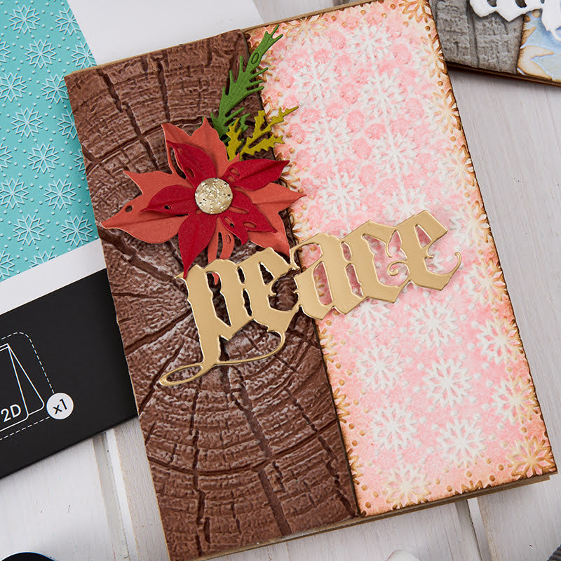  Tim Holtz Sizzix Large Embossing Folder Tree Rings and Pad Bundle red poinsettia peace snowflakes card pete hughes