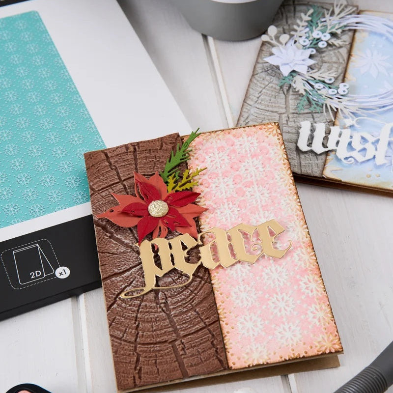 Tim Holtz Sizzix Large Embossing Folder Tree Rings and Pad Bundle snowflake background peace card