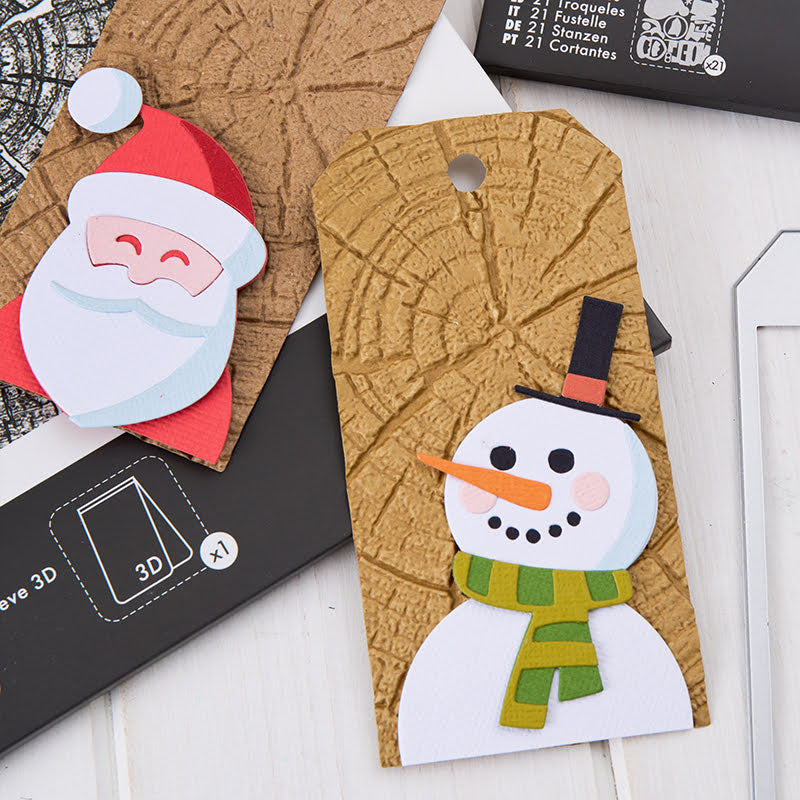 Tim Holtz Sizzix Large Embossing Folder Tree Rings and Pad Bundle snowman santa white beard top hat tag cards pete hughes