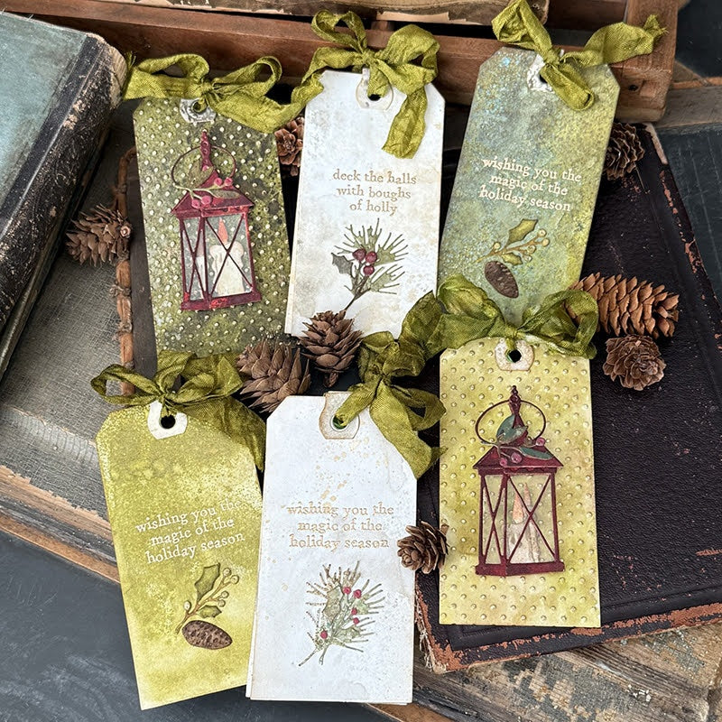 Tim Holtz Sizzix Large Embossing Folder Vault Dots and Pad Bundle candle lamps garland acorns tag cards stacy hutchinson
