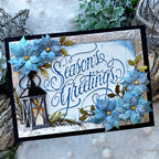 Tim Holtz Sizzix Large Embossing Folder Vault Holly Poinsettia and Pad Bundle blue poinsettia leaves candle black trim border card cathie cowles