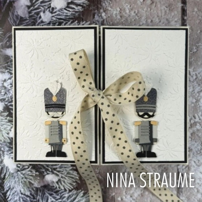 Tim Holtz Sizzix Large Embossing Folder Vault Holly Poinsettia and Pad Bundle nutcrackers bow card