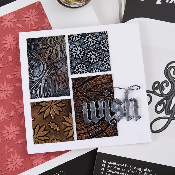Tim Holtz Sizzix Large Embossing Folder Vault Snowflakes 3 and Pad Bundle season's greetings wish card