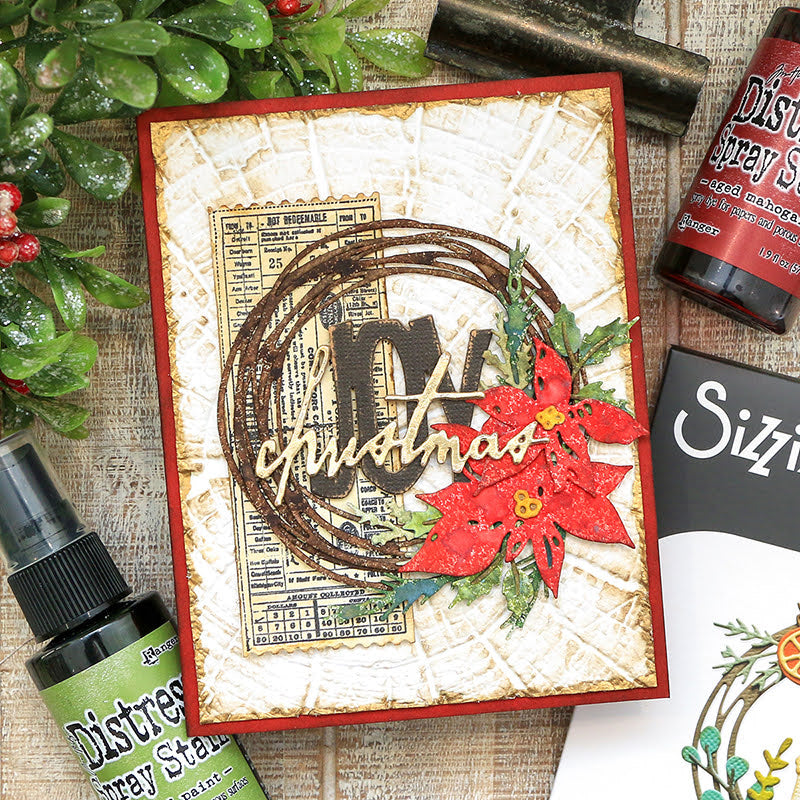 Tim Holtz Sizzix Tree Rings Large A5 Embossing Folder 667258 poinsettia wreath joy red trim card juliana michaels 