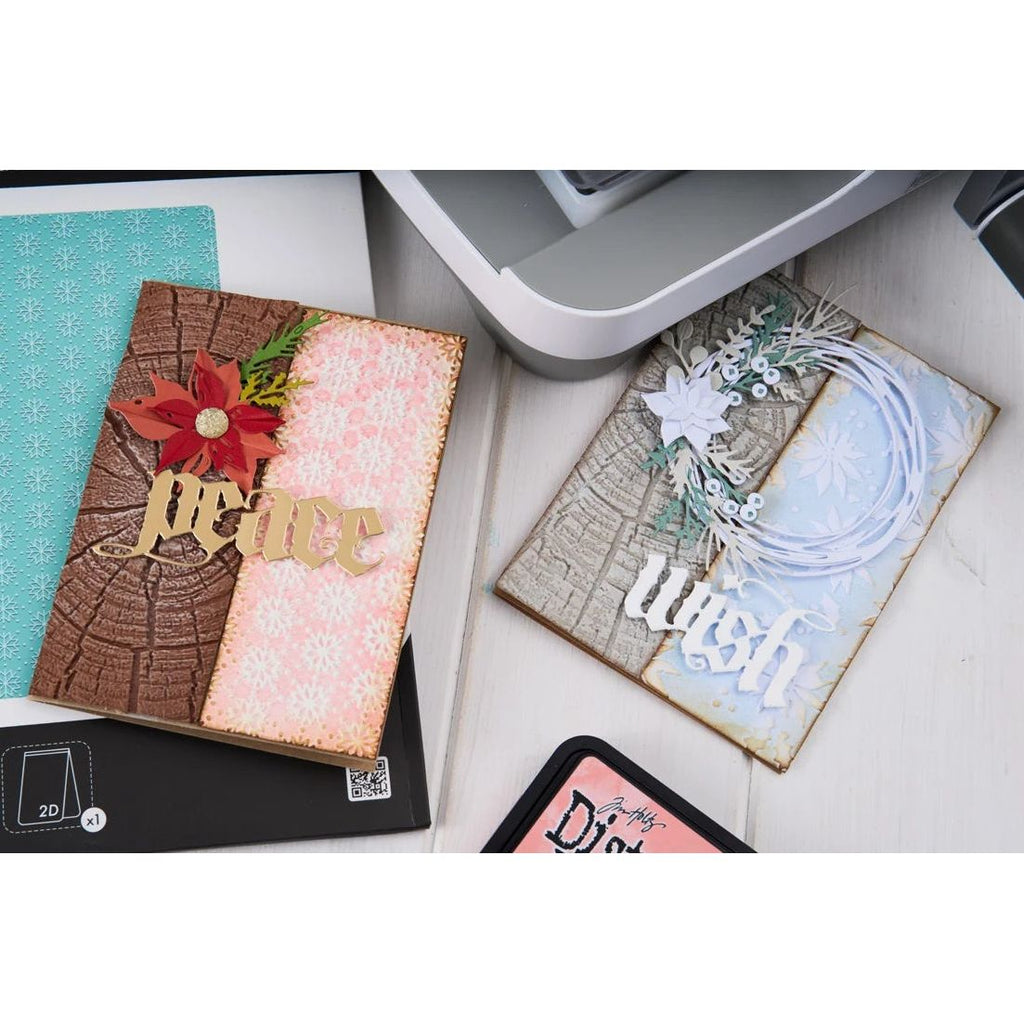 Tim Holtz Sizzix Tree Rings Large A5 Embossing Folder 667258 red poinsettia flower wreath peace wish cards