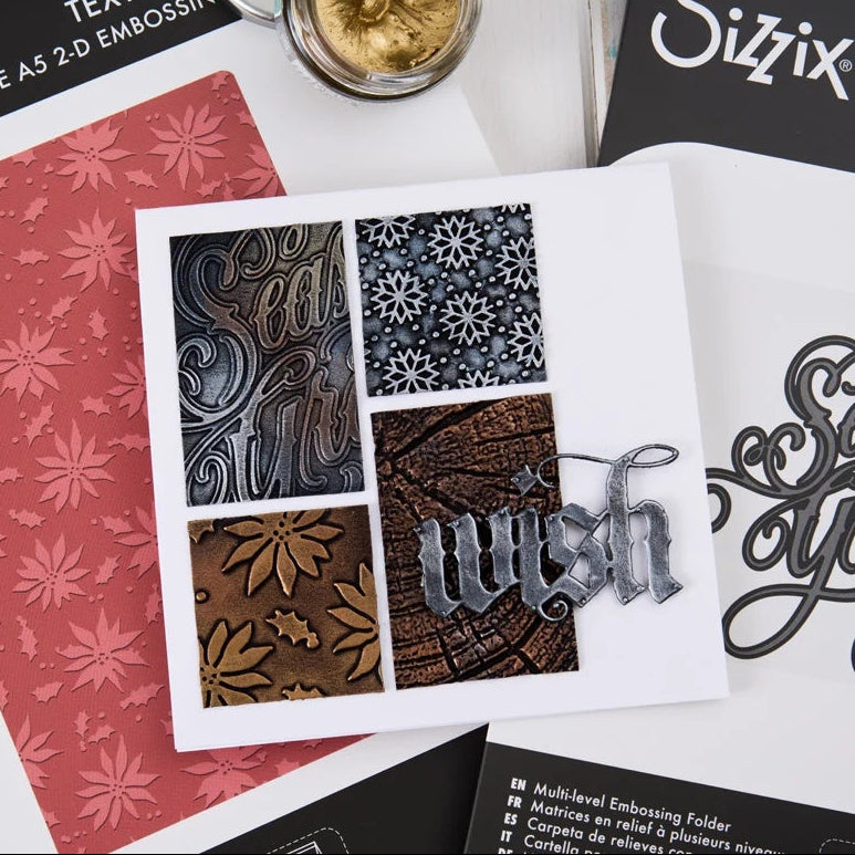 Tim Holtz Sizzix Tree Rings Large A5 Embossing Folder 667258 snowflake wood flower wish card