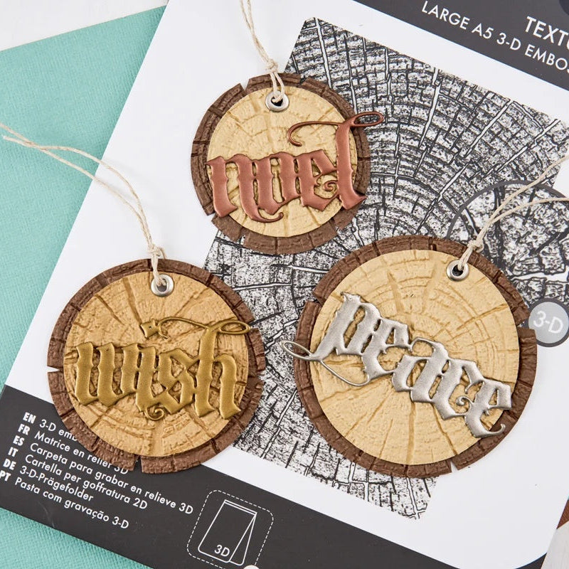 Tim Holtz Sizzix Tree Rings Large A5 Embossing Folder 667258 wood pattern noel wish peace tag circle cards