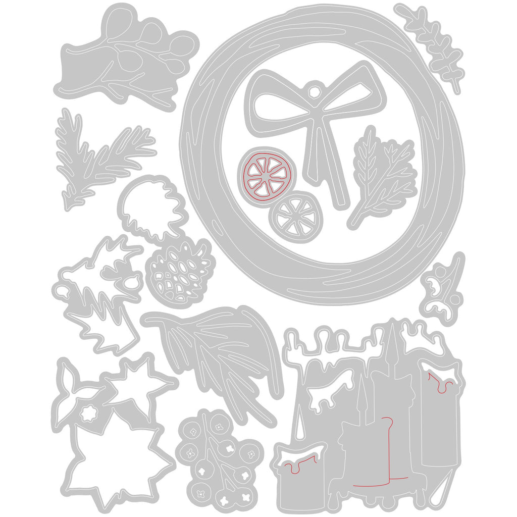 Tim Holtz Sizzix Vault Festive Wreath Thinlits Dies 666715 line art