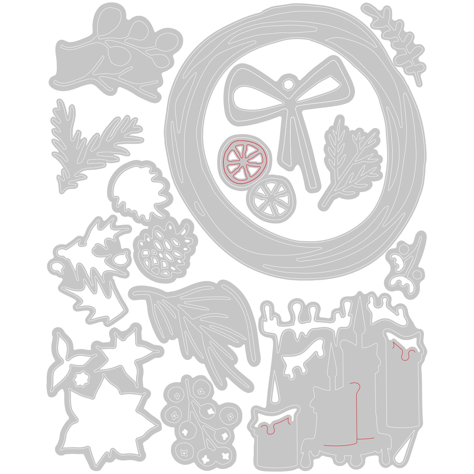Tim Holtz Sizzix Vault Festive Wreath Thinlits Dies 666715 line art