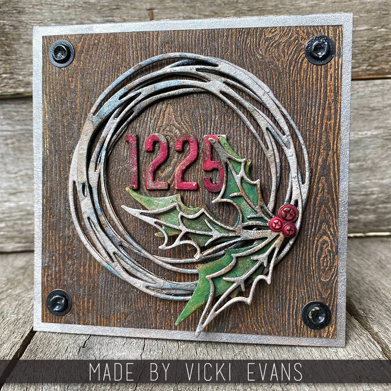 Tim Holtz Sizzix Vault Festive Wreath Thinlits Dies 666715 wreath