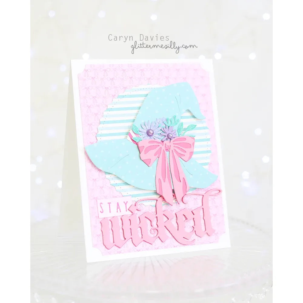 Tim Holtz Sizzix Vault Gothic Portraits Thinlits Dies 666681 blue witch hat purple flowers pink bow stay wicked card caryn davies | color-code:ALT08