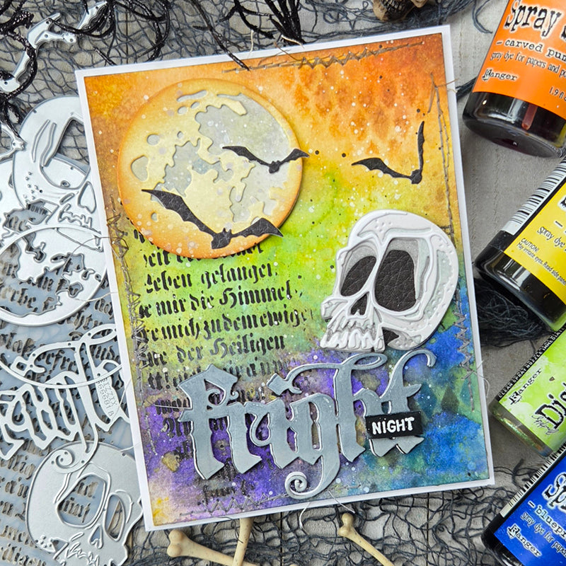 Tim Holtz Sizzix Vault Gothic Portraits Thinlits Dies 666681 full moon skull head fright night card kulbir kirkland